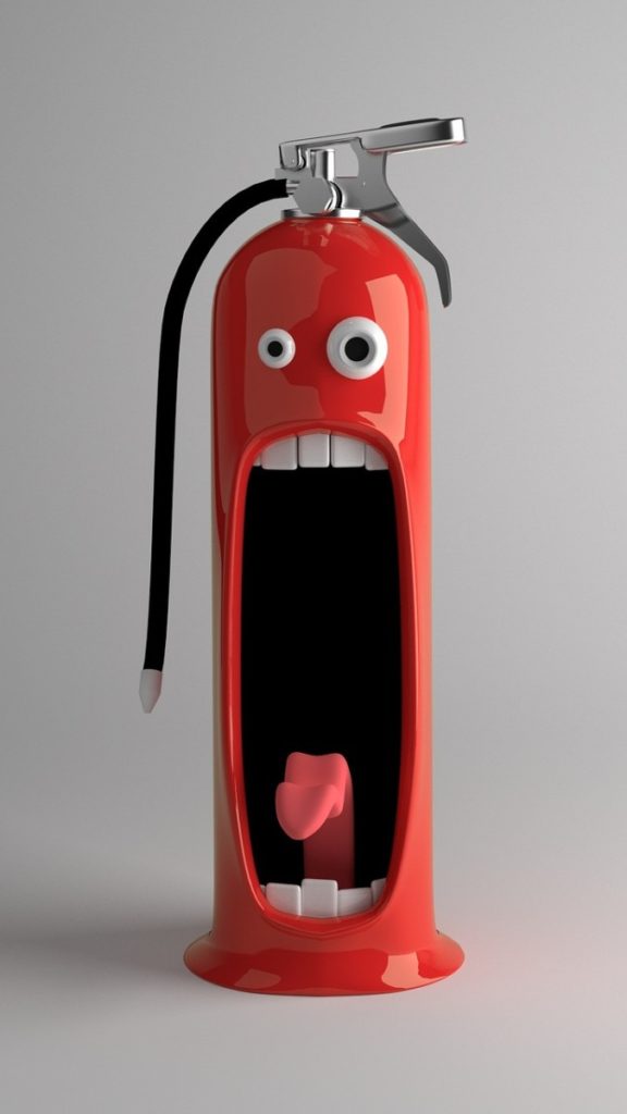 Fire extinguisher with a surprised face