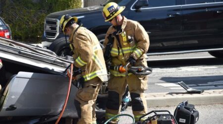 firefighters at car accident